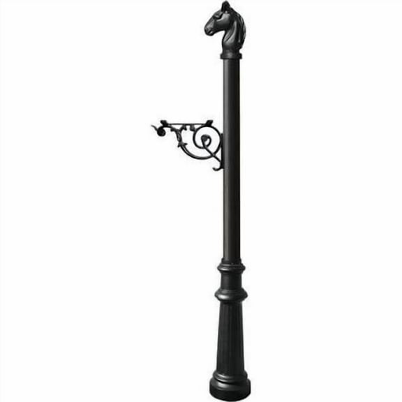 Lewiston Equine post system with E1 Economy mailbox, mounting plate, fluted base and horsehead finial , Black