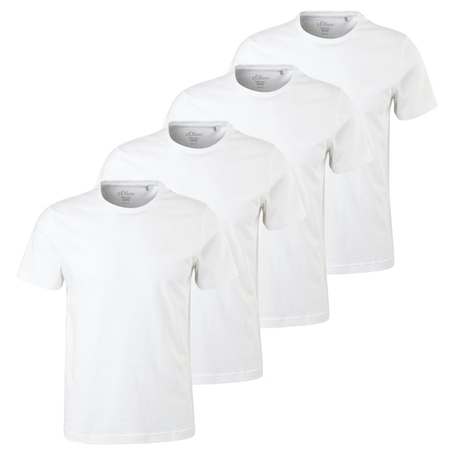 s.Oliver Camiseta para hombre, pack de 4 - Básica, cuello redondo, algodón, lisa Blanco 2XL (XX-Large)