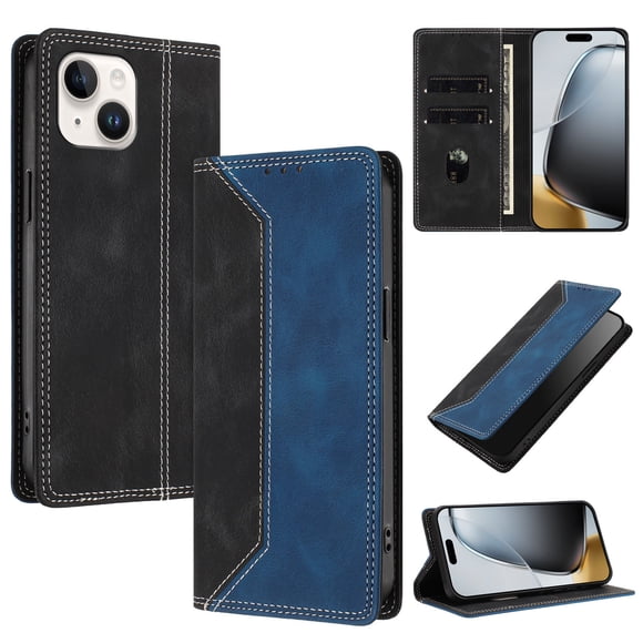 Funda FOXDOCK para iPhone 13 de Cuero Premium Bicolor con Ranuras RFID, Carcasa Tipo Billetera Antigolpes y Soporte Plegable
