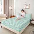 thumbnail image 4 of Castle Fairy Teens Geometric Plaid 3pcs Twin Sheet Sets,Pink Teal Twin Fitted Sheet,Minimalist Lattice Breathable Flat Sheet,Ultra Soft Home Decor, 4 of 7