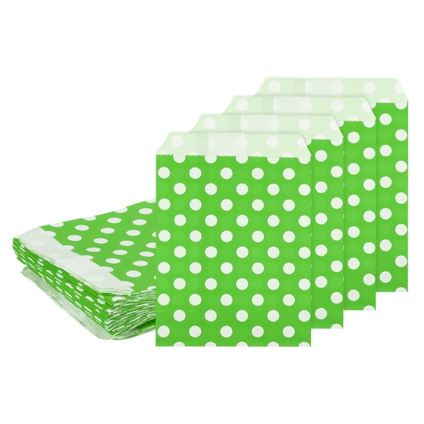 Uxcell 100Pcs Bolsas de Papel Kraft, 7" x 5" Bolsas de Caramelo Impermeables, Bolsas de Favor Planas, Bolsas de Regalo Pequeñas, Verde Fruta con Puntos
