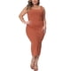 thumbnail image 2 of Vestido de verano sin mangas de talla grande Agnes Orinda, escote cuadrado, vestido de cóctel ajustado, vestido de tanque 3X naranja, 2 of 6