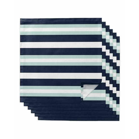 Hokiten Kitchen Dinner Napkins Set of 6 Aqua Navy Blue Striped Cloth Napkins Reusable Washable Table Napkins for Weddings Cocktail Parties Holiday Table Decor 20x20 Inch