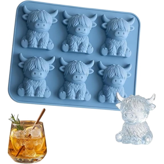 2Pcs Mini Highland Cow Ice Cube Mold,Cute 3D Highland Cow Silicone Ice Cube Tray,Cow Shaped Ice Cube Trays For Whiskey,Drinks, Parties, Bar, Birthday & Gift