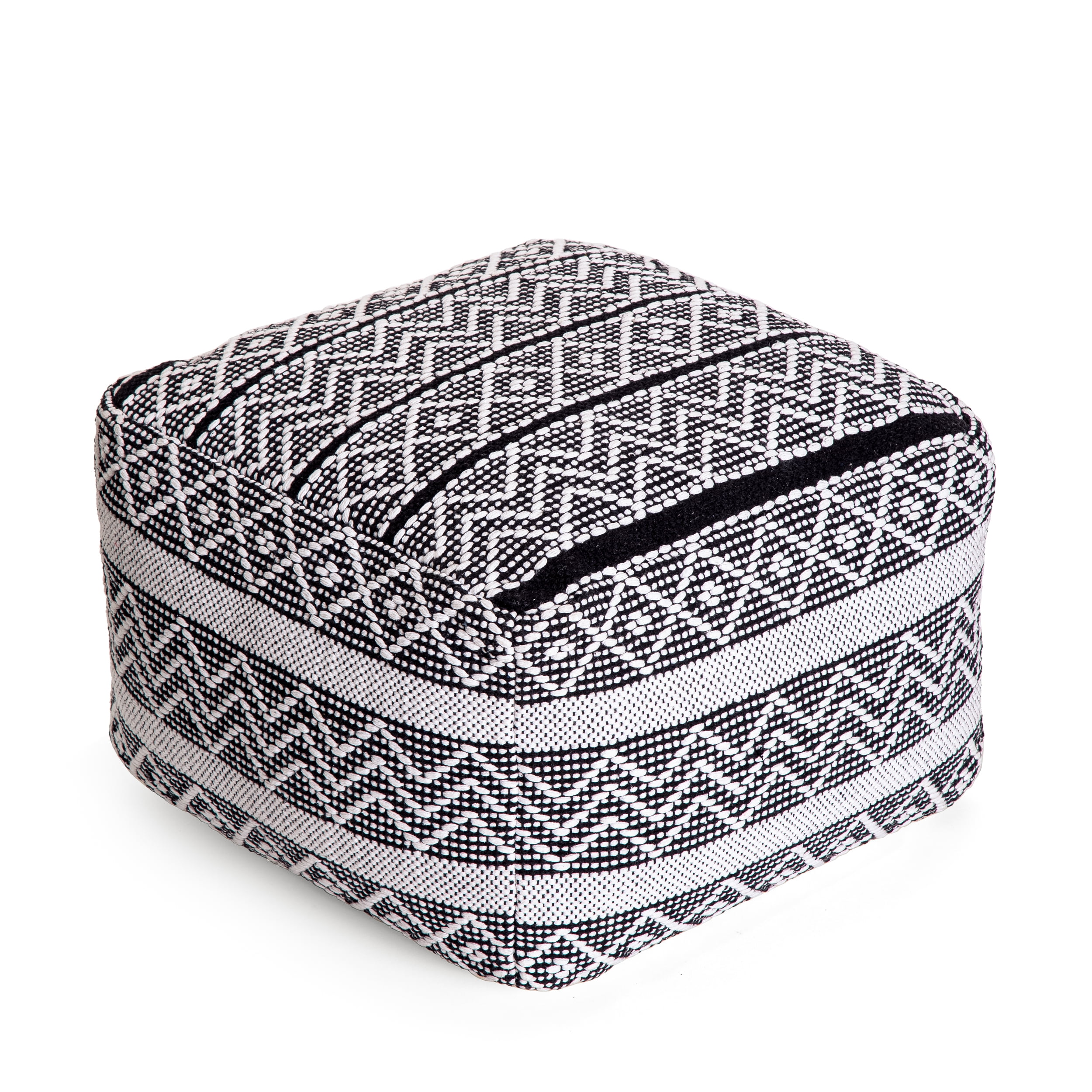 Chouteau 22" Square Pouf Ottoman Black & Ivory
