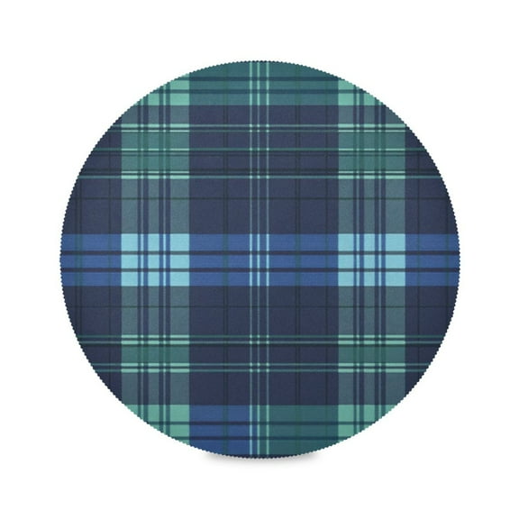 WOBOGO Blue Checkered Round Placemats Set of 6 Heat Resistant Washable Kitchen Table Decorations 15.4in