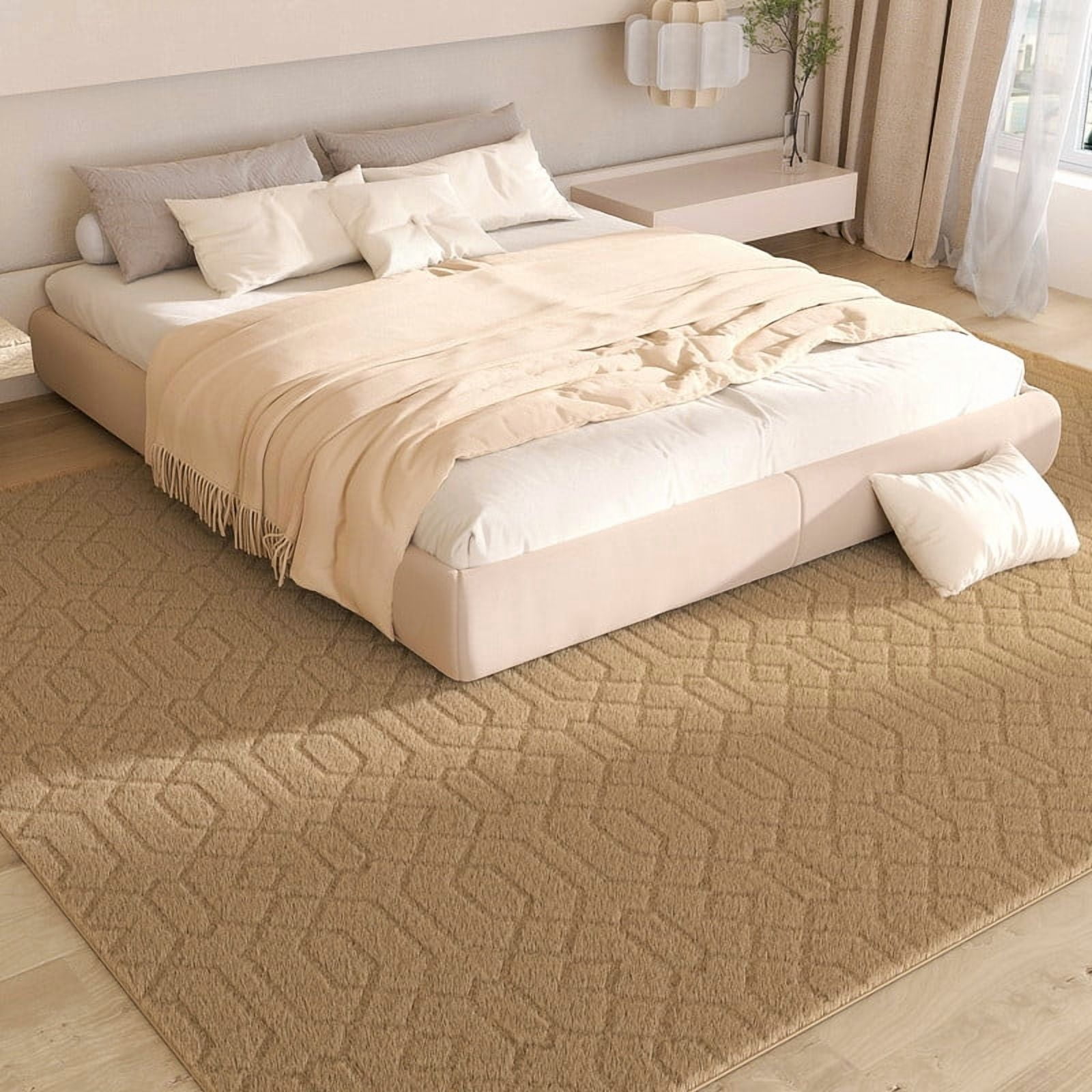 CozyDesg Area Rug for Living Room,5'x8' High-Low Textured Boho Shag Washable Area Rug with Non-Slip Backing,Modern Decor Carpet for Indoor,Bedroom,Dining Room