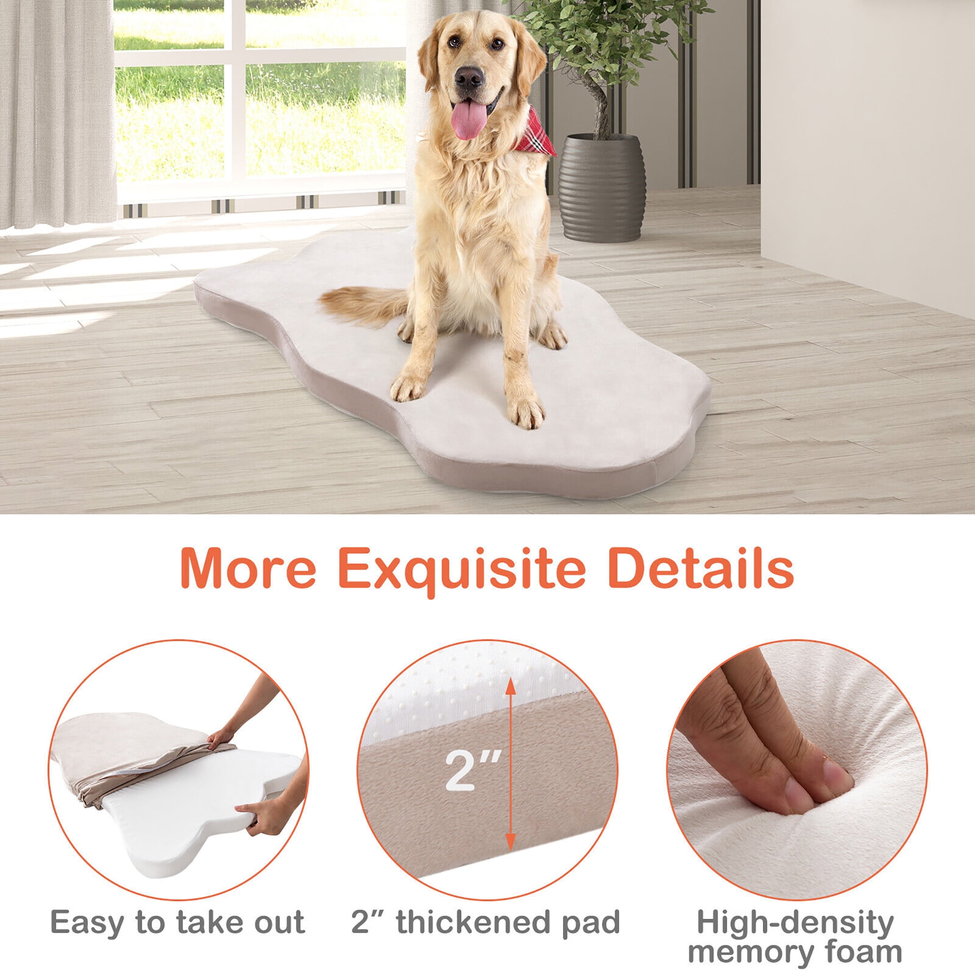 Gymax Dog Sleeping Mat Waterproof Dog Crate Pad Bed Mat with Memory Foam Support White