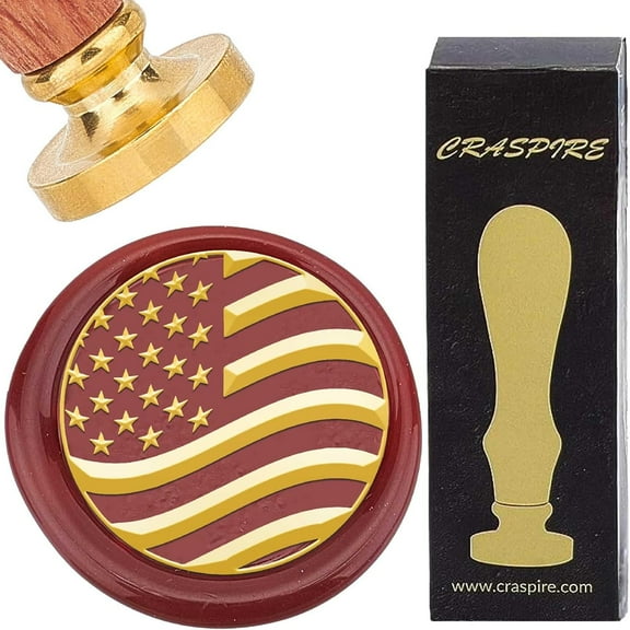 American Flag Wax Stamp Star Wooden Handle with 30mm Brass Head Removable Vintage Sealing Stamp