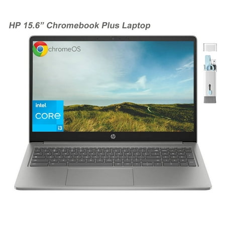 HP 15.6" FHD Chromebook Plus Laptop, Intel Core i3 N305(8 Cores), 8GB RAM, 128GB UFS, 128GB SD Card, Intel UHD Graphics, Wi-Fi 6, Chrome OS, Cefesfy Multifunctional Brush