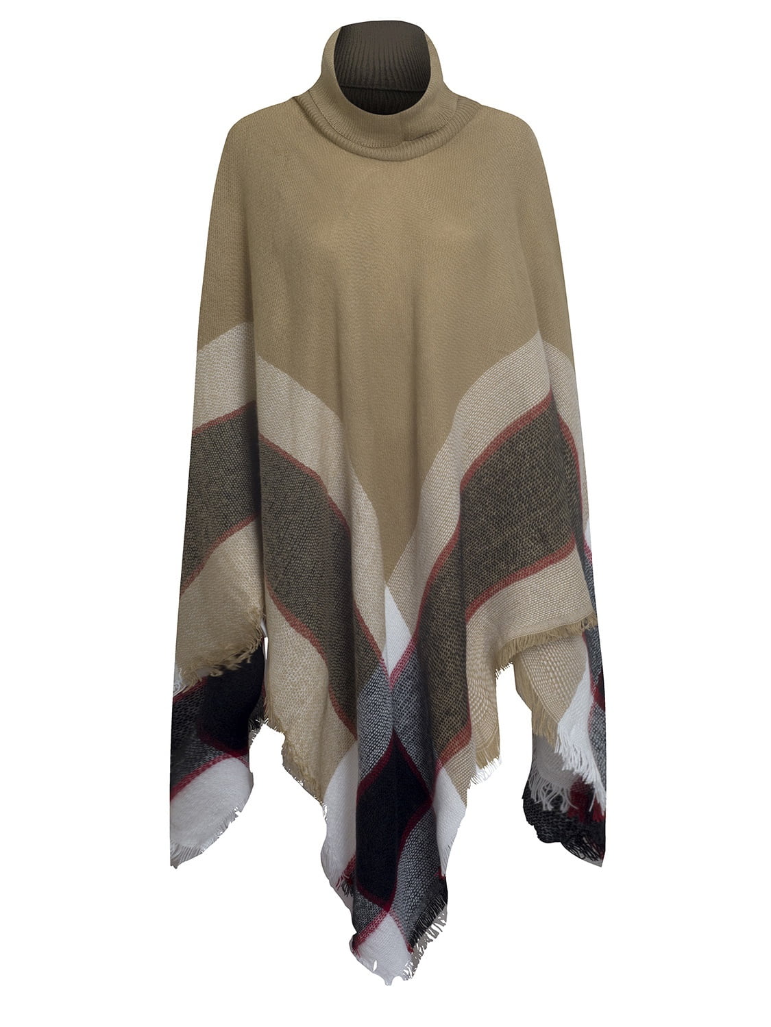 Button-Decor Turtleneck Poncho Pullover