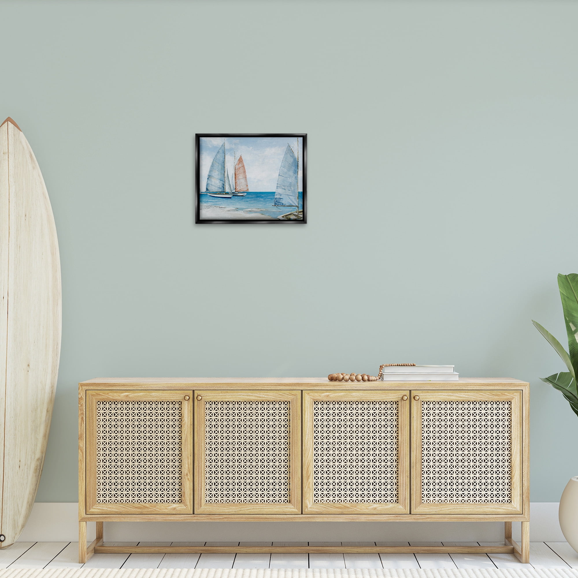 Stupell Industries Coastal Sailboat Fleet Transportation Painting Black Floater Framed Canvas Art Print Wall Art, 21 x 17