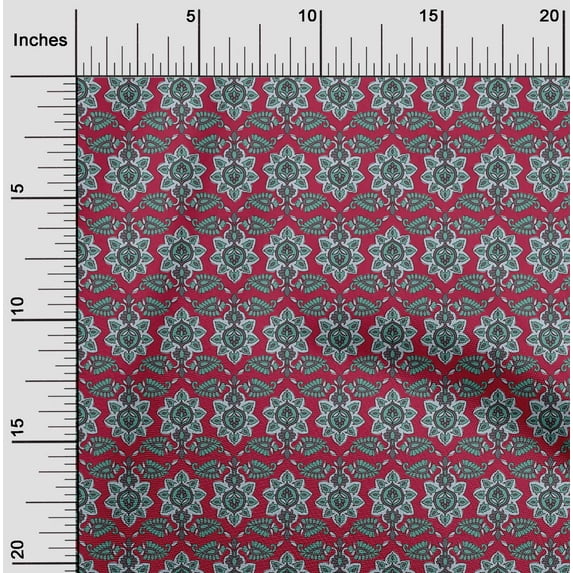 oneOone Organic Cotton Poplin Twill Fabric Floral & Paisley Block Printed Craft Fabric BTY 42 Inch Wide