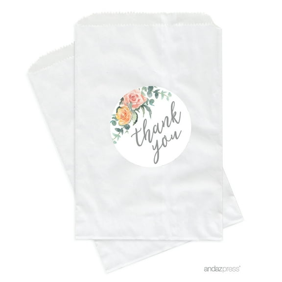 Peach Coral Floral Garden Party, Favor Bag DIY Party Favors Kit, Thank You!, 24-Pack