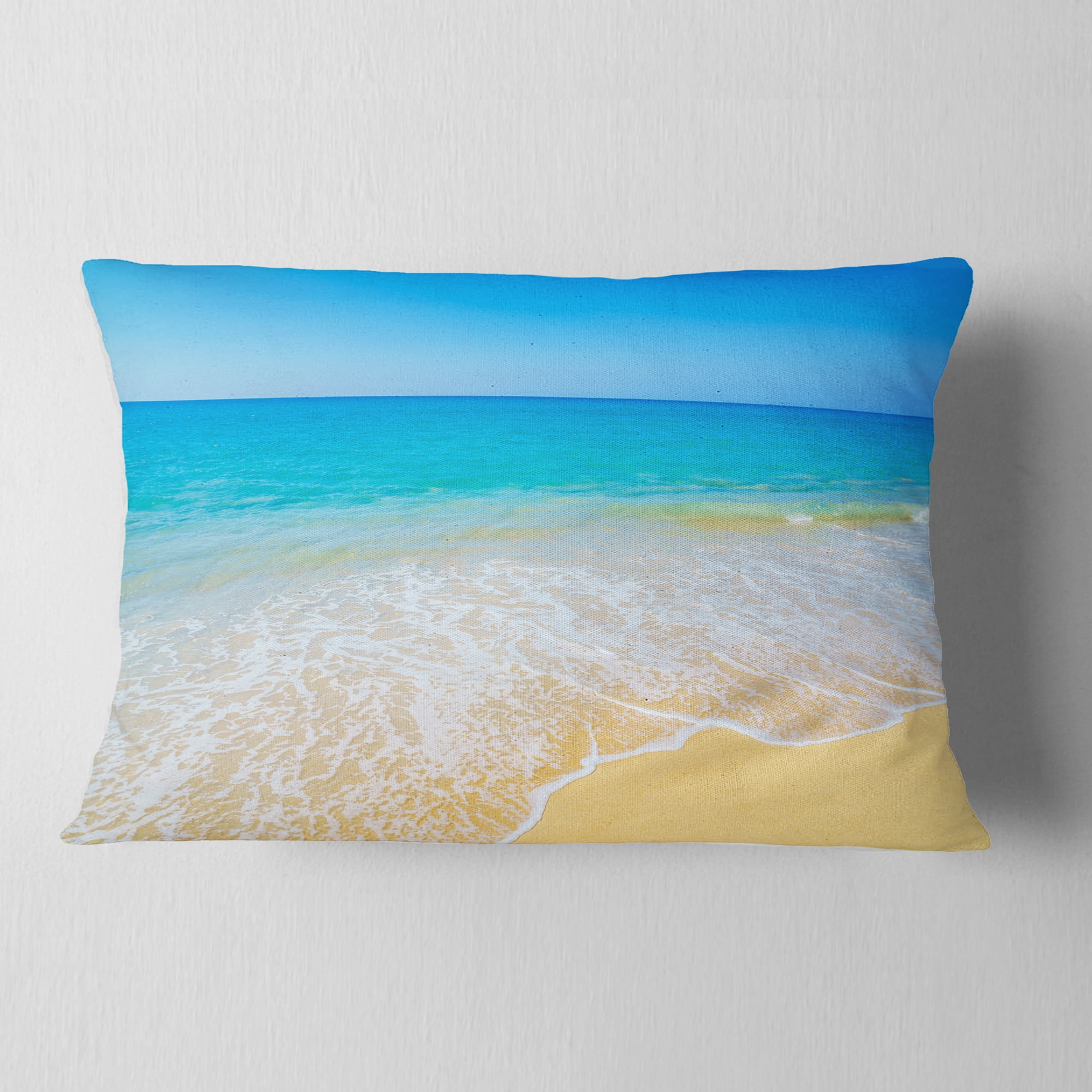 Designart Calm Blue Sea Waves - Seascape Throw Pillow - 12x20