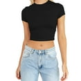 thumbnail image 1 of 2025 Chemises d'Été à Manches Courtes pour Femmes, Crop Tops Mignons, Hauts Décontractés pour Femmes, Basiques d'Été, Col Rond, Ajusté, pour le Travail, 1 of 5