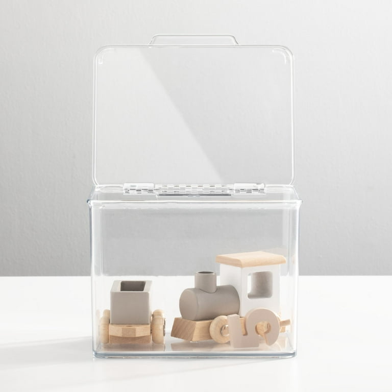 Mdesign Ligne Plastic Bathroom Storage Organizer Box With Hinged Lid, 4  Pack - 12 X 7 X 5, Clear : Target
