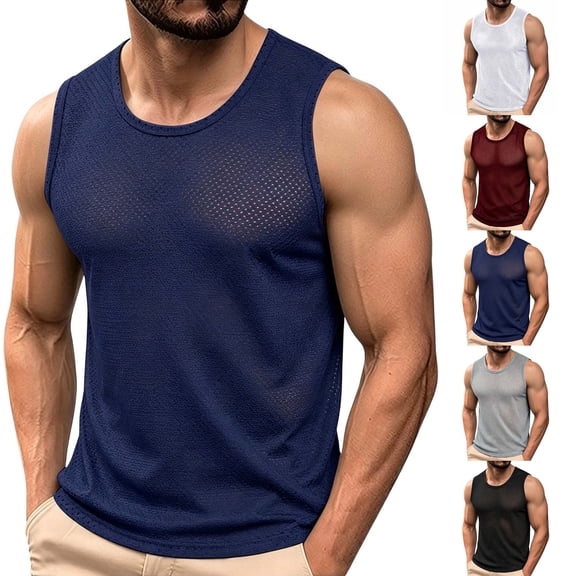 DYTTDG Men's Crew Neck Mesh Tank Top, Sleeveless Breathable Moisture Wicking Shirt, Athletic Solid Color Base Layer(L-5XL)