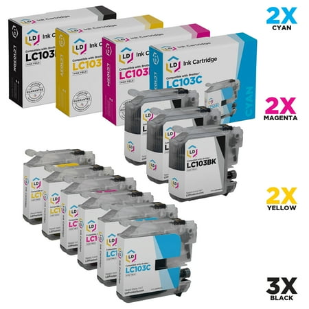 Photo Ink Set - Brother Compatible LC103 Bulk Set of 9 High Yield Ink Cartridges: 3 Black & 2 each of Cyan / Magenta / Yellow