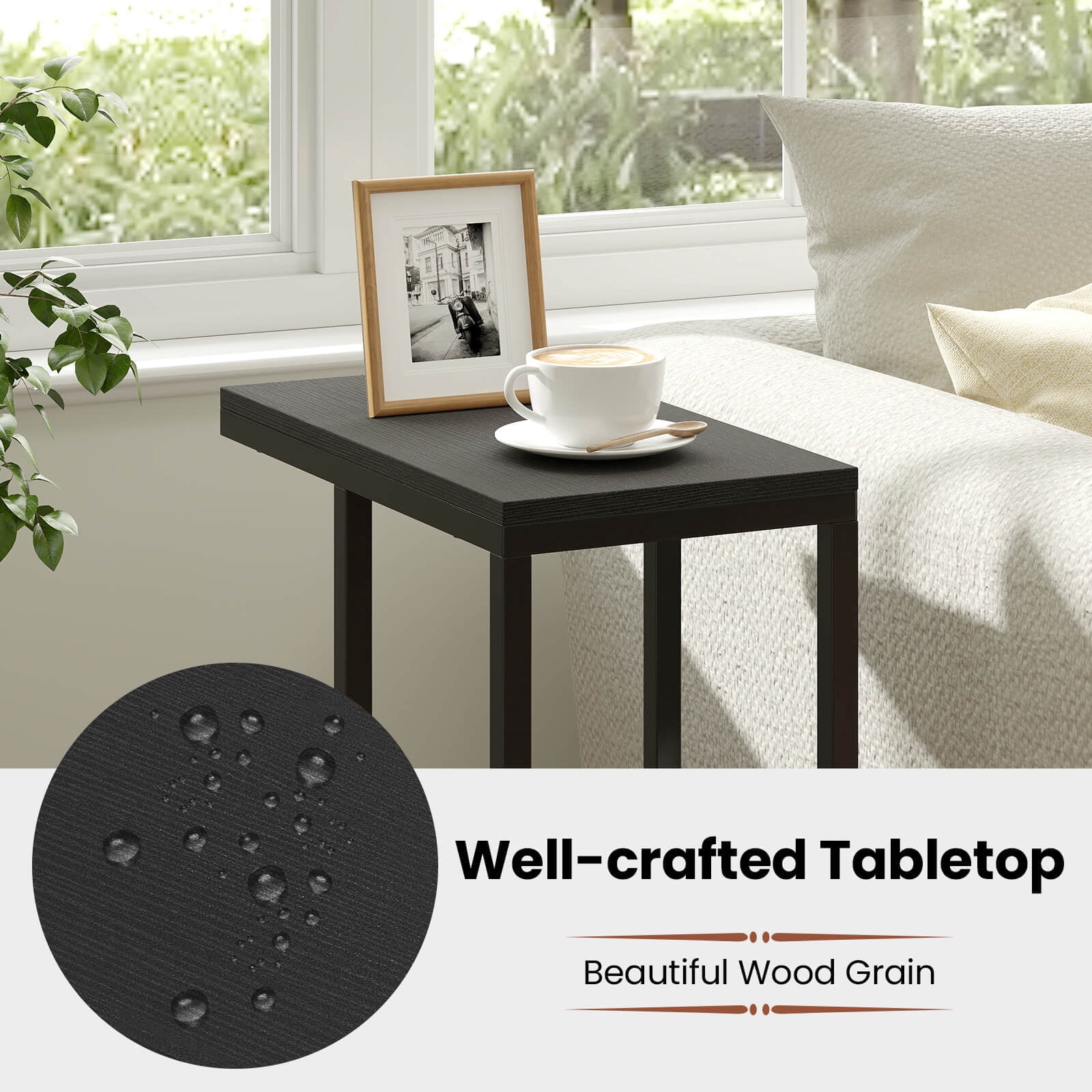 Costway Coffee Tray Sofa Side End Table Ottoman Couch Console Stand TV Lap Snack Black