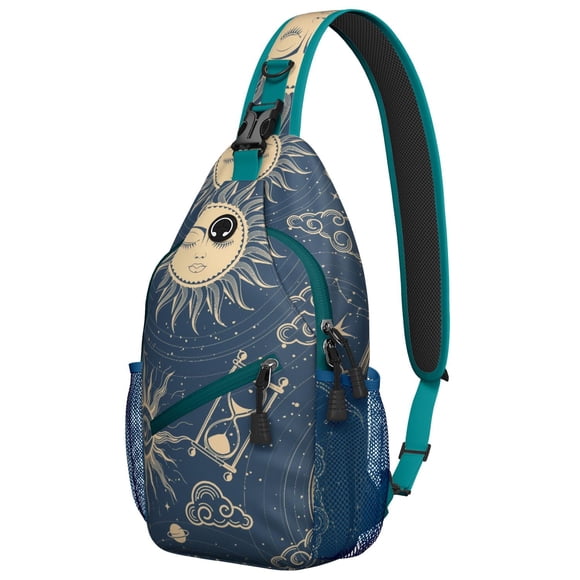 Dark Gothic Moon Star Sling Backpack Celestial Cosmic Astral Eclipse Steampunk Lunar Artistic Pattern Aesthetic Crossbody Bag for Travel and Hiking