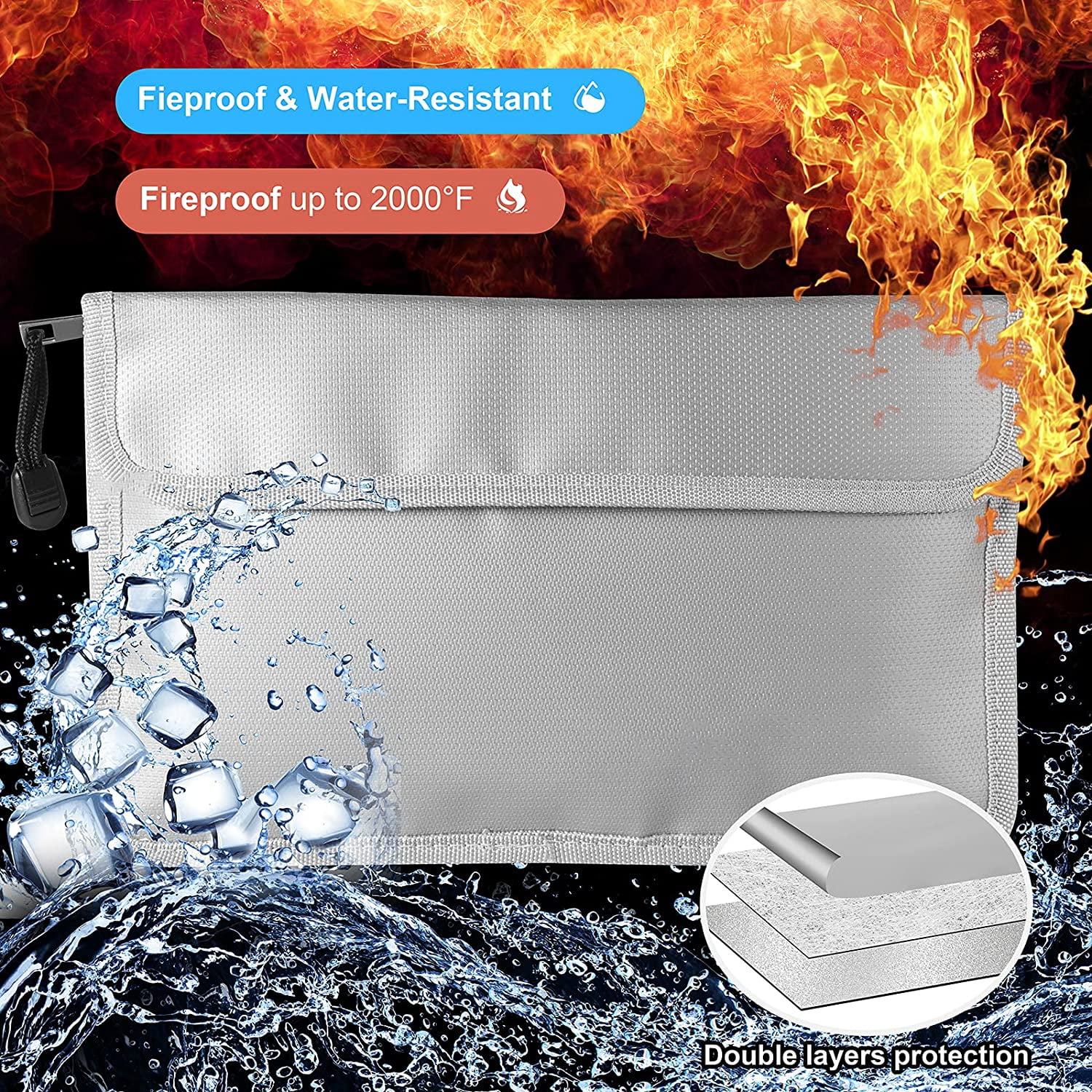 7''x11'' Fire proof pouch Money Document safe bag Fire Water Resistant material 