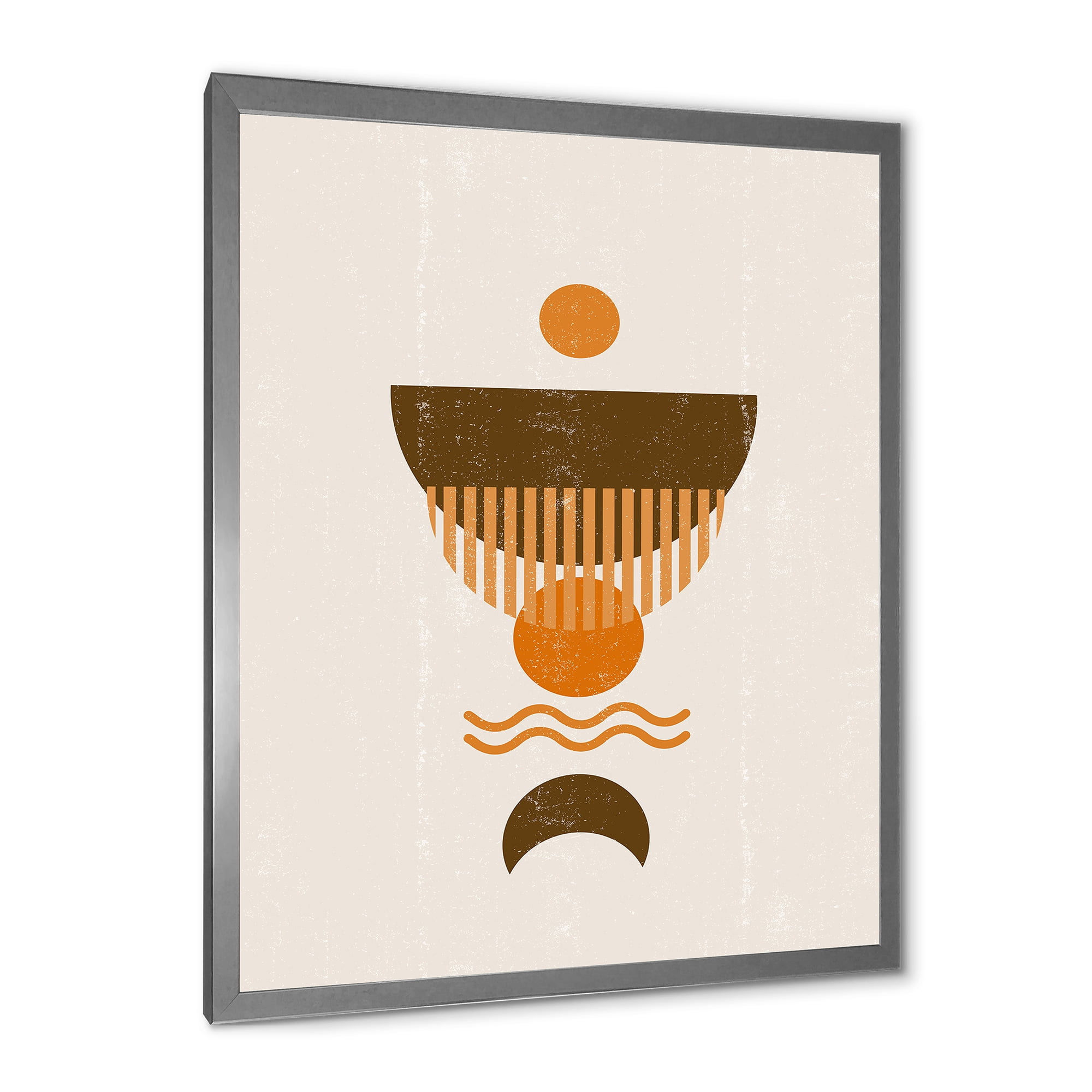 Designart 'Abstract Minimal Brown Moon and Orange Sun' Modern Framed Art Print
