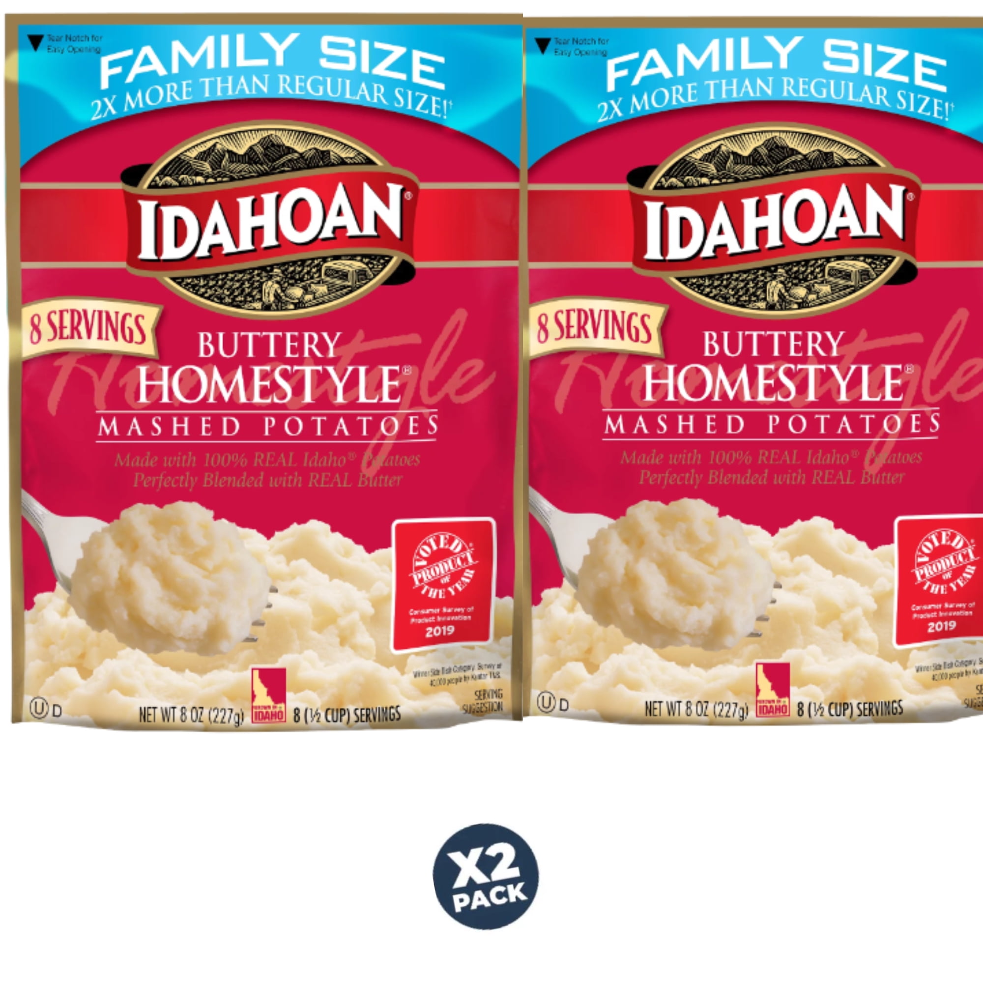 Idahoan Buttery Homestyle® Mashed Potatoes Family Size, 8 oz Pouch pack of  2 Real Idaho Potatoes and Holiday Thanksgiving Christmas Dinner 