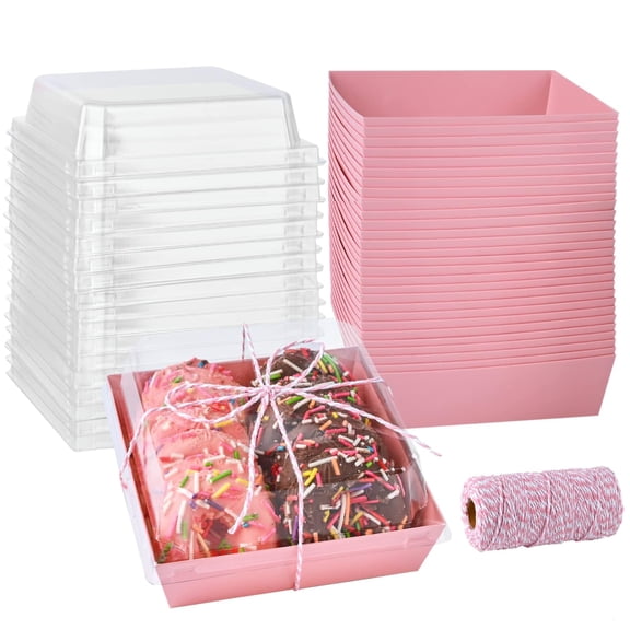 50 Count Pink 5 Inch Square Paper Bakery Boxes