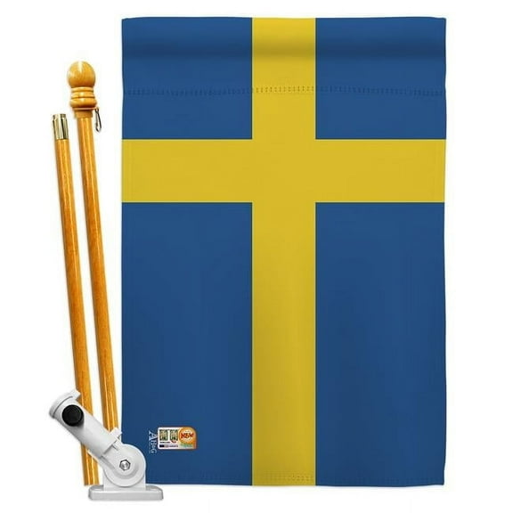 Americana Home & Garden AA-CY-HS-140225-IP-BO-D-US18-AG 28 x 40 in. Sweden Flags of the World Nationality Impressions Decorative Vertical Double Sided House Flag Set & Pole Bracket Hardware Flag Set