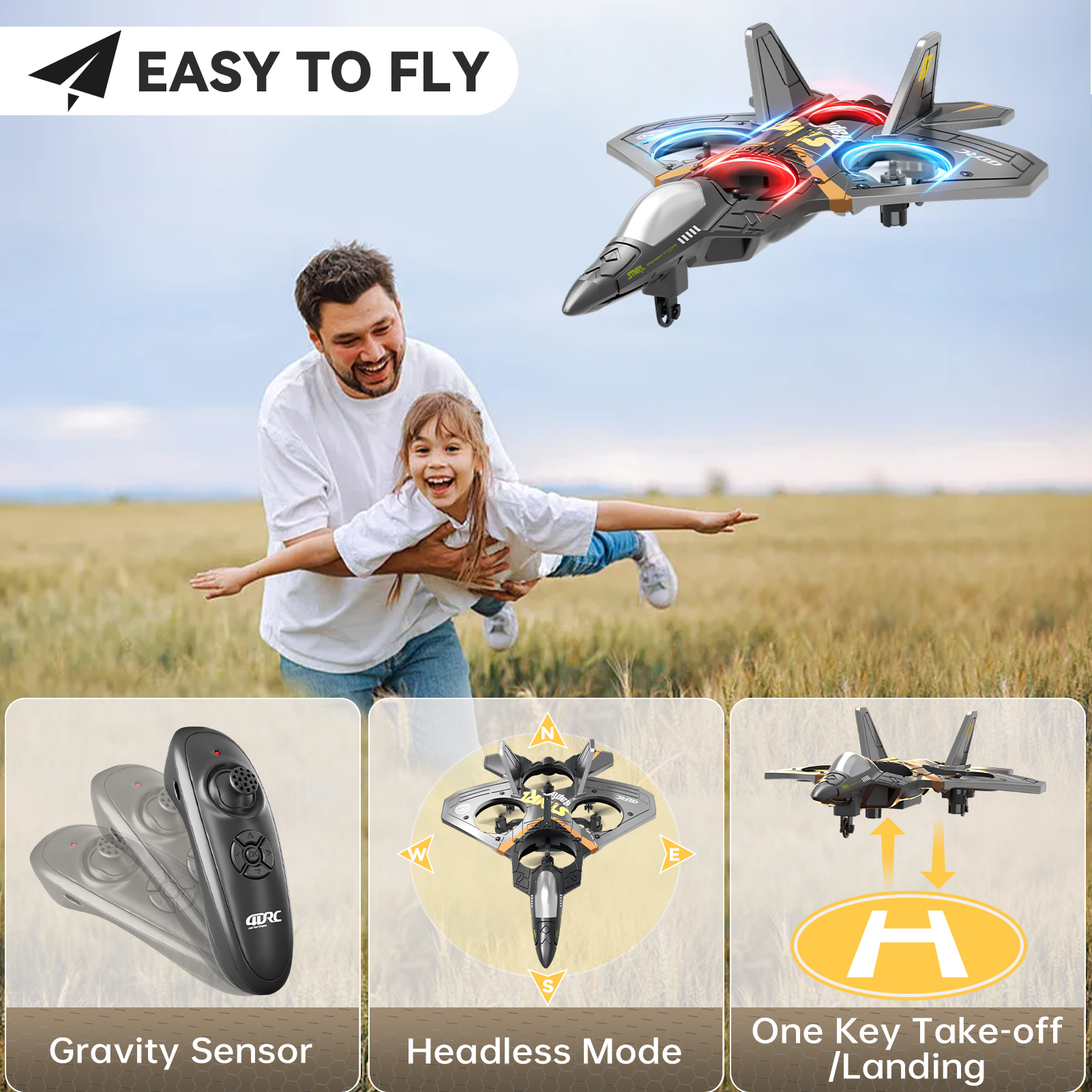 4DRC Drone RC Aircraft Remote Control Foam Glider RC Glider Plane Fixed Wing Airplane Toys for Kids Beginners Adults,Silver