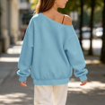 thumbnail image 4 of OGLCCG Off The Shoulder Sweatshirt Tween Girls Trendy Asymmetric Neck Hoodies Shirts Long Sleeve Pullover Tops Size 5-15(Blue,5-6 Years), 4 of 7