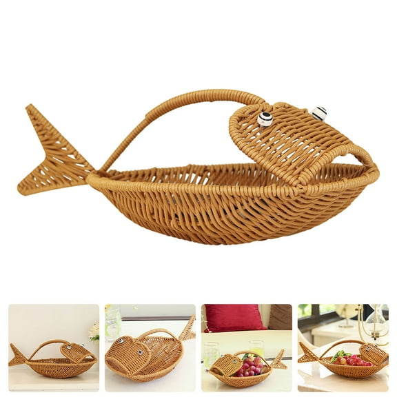 KALLORY Fish Shape Basket Light Brown Imitation Rattan Decorative Storage for Home Snacks Fruits and More