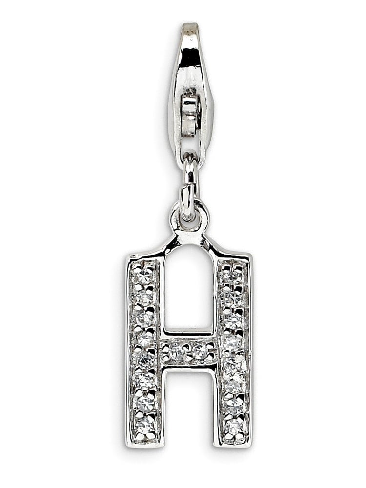 Sterling Silver Cubic Zirconia Letter H With Lobster Clasp Charm