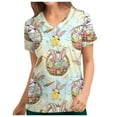 thumbnail image 1 of Pompotops Women's Fashion Easter Rabbit Print V-neck Short Sleeve Pocket Workwear Top, 1 of 5