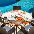 thumbnail image 6 of Round Table Cover 36-44 Inch Pumpkins Fall Waterproof Reusable Table Cloth Round Fitted Vinyl Tablecloth with Elastic Edged for Parties Outdoors, Thanksgiving Leaves Floral Checkered, 6 of 9