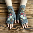 thumbnail image 4 of KyCheLot Fingerless Gloves for Women Cute Embroidered Knit Thermal Winter Fall Spring Mittens Arm Warmers, 4 of 5