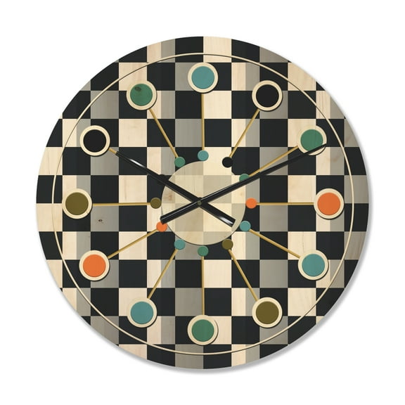Designart 'Geometric Black and White Pattern I' Mid-Century Modern Wood Wall Clock