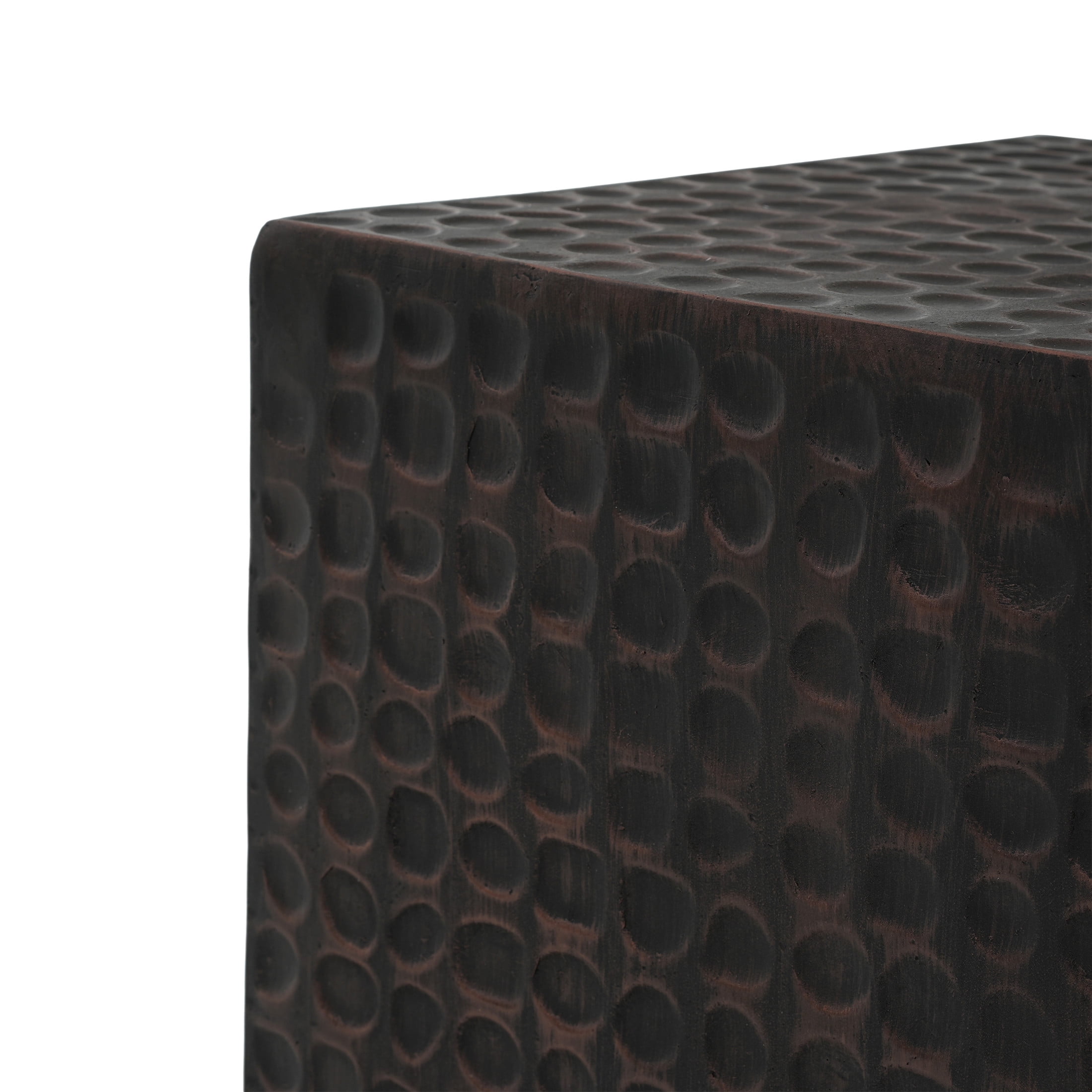 Christopher Knight Home Outdoor 15" Accent Side Table, Fluted Cube Patio Coffee Table, Antique Copper