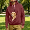 thumbnail image 4 of Mifsaly Mens Kangaroo Pouch Hoodie Long Sleeve Hooded Sweatshirt Dogs Cats Pet Carrier Animal Holder Pullover Wine,XL, 4 of 7