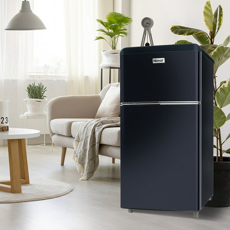 WANAI Mini refrigerador retro de 3.5 pies cúbicos con congelador,  refrigeradores compactos, nevera pequeña negra, refrigerador clásico de  doble