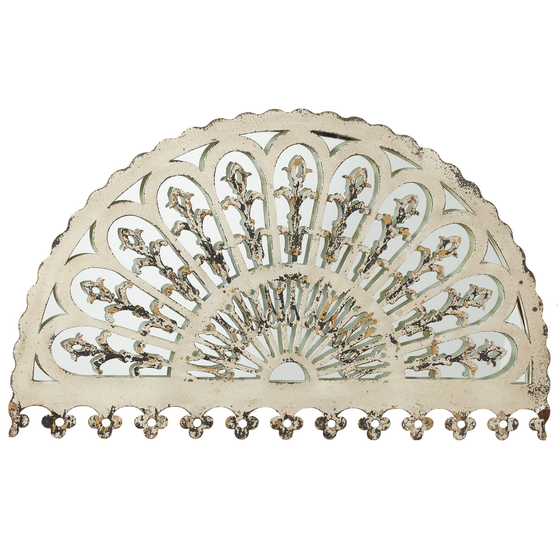 CBK Metal Distressed Ivory Arched Filigree Overlay Wall Mirror 158220