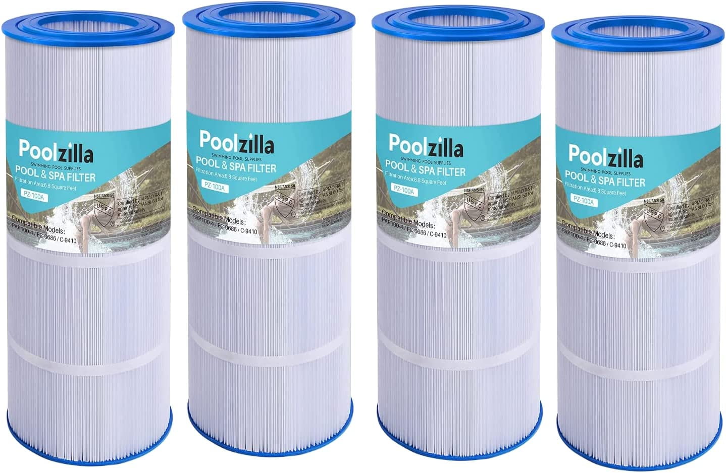 Poolzilla 4 Pack Pool Filter Replacement Cartridge for Pentair CC100