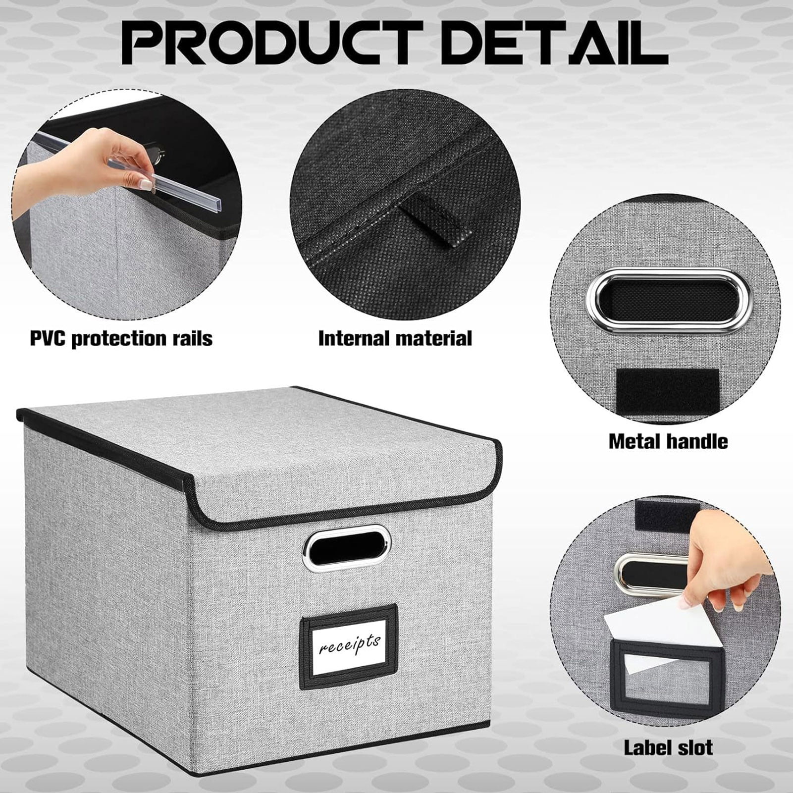 Sylvtty File Storage Box with Lid Hanging Office Document Organizer Metal Handle Legal Letter Size Foldable File Storage Bin