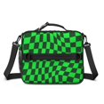 thumbnail image 2 of Green and Black Wavy Checkered Insulated Lunch Bag with Shoulder Strap and Bottle Holder,Bento School Lunch Bag Box,11x9.5x3.5 Inches, 2 of 5