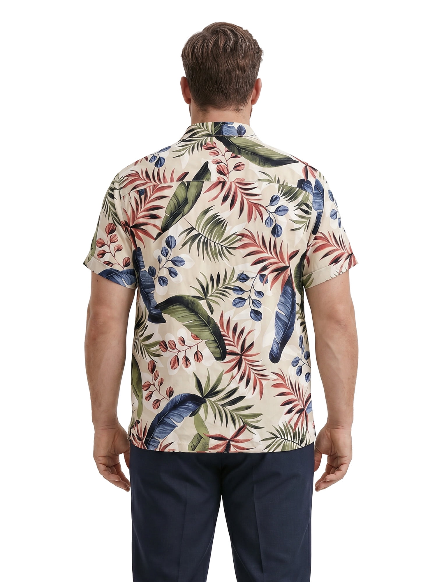 Cafe Luna Men’s and Big Men’s Tropical Leaf Print Short Sleeve Button-Down Shirt, S-5XL