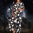 thumbnail image 4 of GZWYHT 2 Piece Pajama Set for Women Halloween Pajamas Pumpkin Print Short Sleeve Button Top and Capri Pants Matching Halloween Pajamas Soft Pajama Set for Women Cute Pajama Sets for Women Black 2XL, 4 of 7