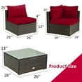 thumbnail image 2 of Gymax 5PCS Rattan Patio Conversation Set Sofa Furniture Set w/ Red Cushions, 2 of 10