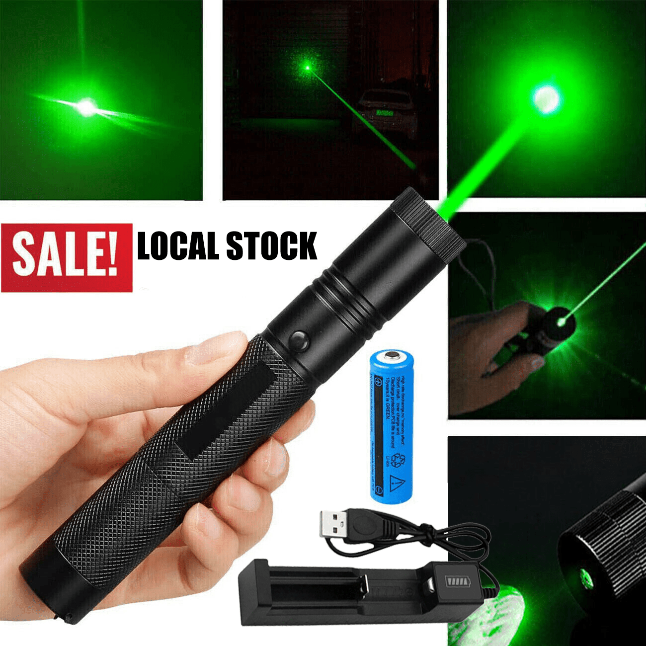 2 Pack Rechargeable Green Laser Pointer Battery Charger Set Adjustable Focus Aerometal Body Power Teaching Presentation Astronomy Stargazing Indoor Outdoor Durable Construction Visible Light