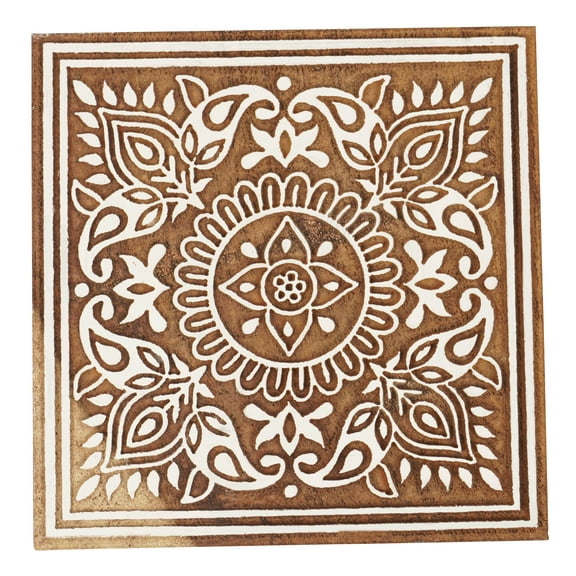 IBA Indianbeautifulart Textile Printing Block Asian Square Detailed Block Hand Carved Wooden Stamp Wood Block Printing Textile Stamp For Fabric / Pottery Blocks- 4 Inches